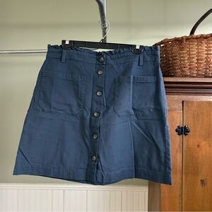 Loft Faded Navy Button-Front Women's Skirt with Removable Tie Belt